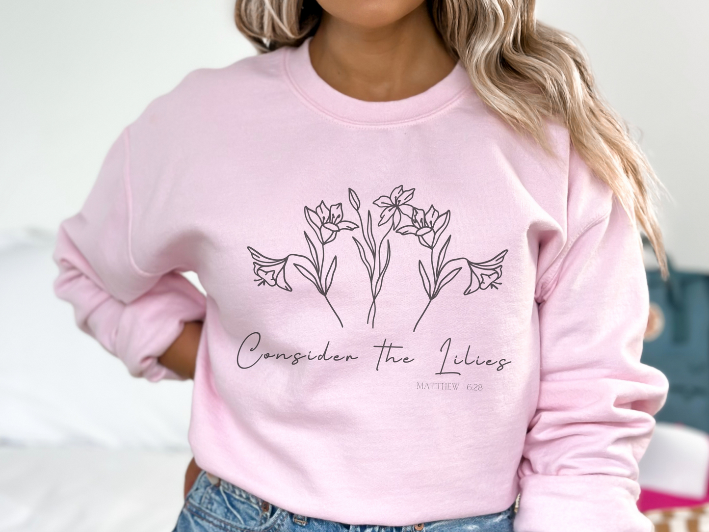 Christian Shirt | "Consider The Lilies" Sweatshirt-light pink