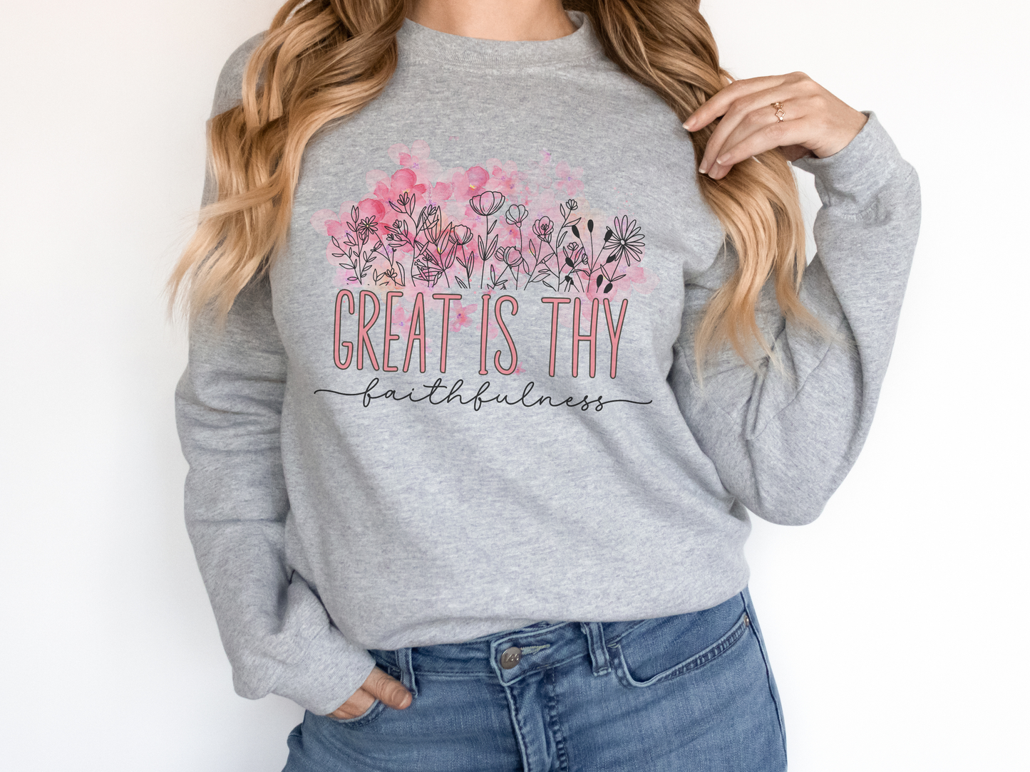 Christian Shirt | "Great Is Thy Faithfulness" Sweatshirt-sport grey