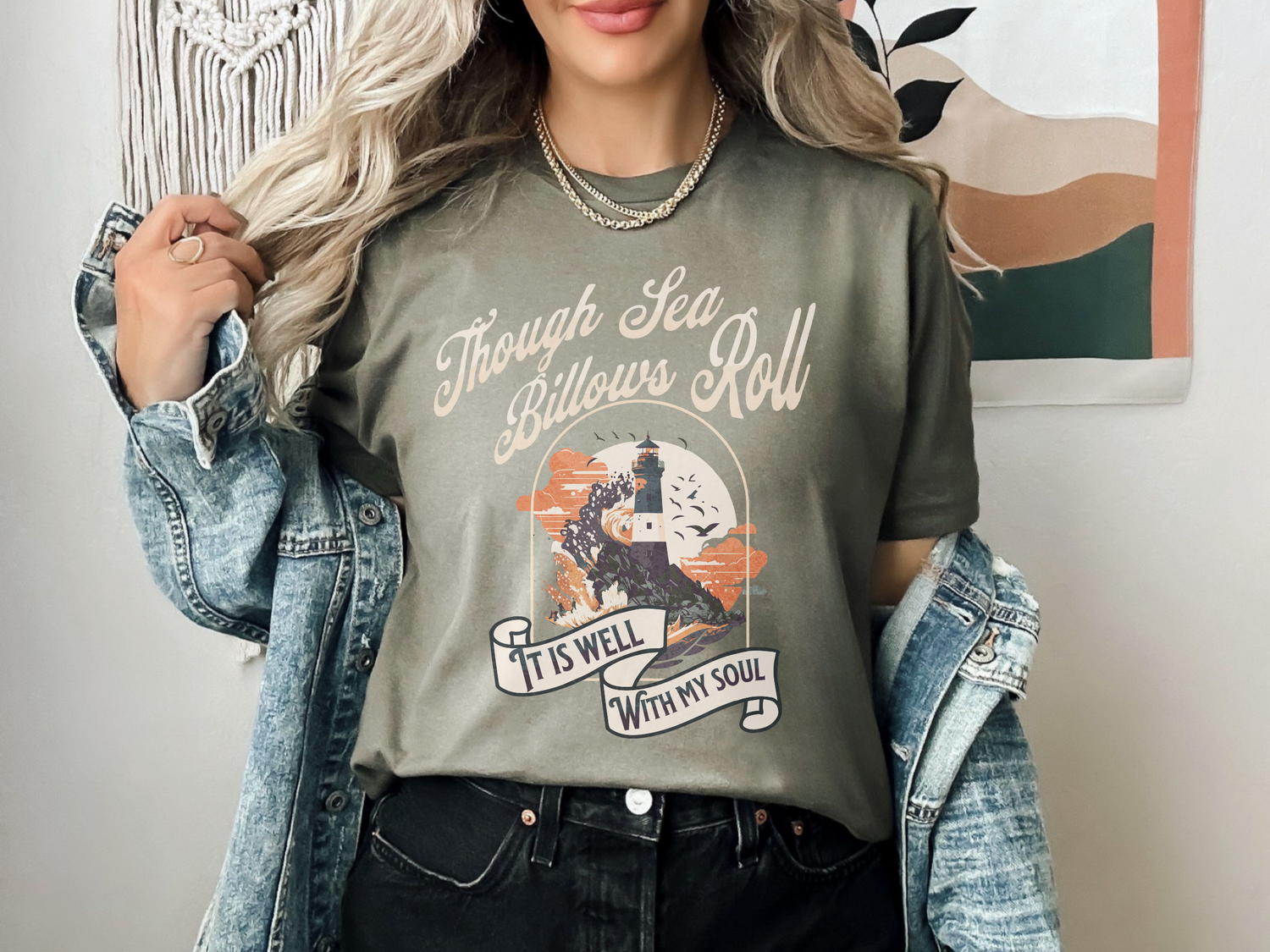 Christian T-shirt | "Though See Billows Roll, It Is Well With My Soul" tee-army