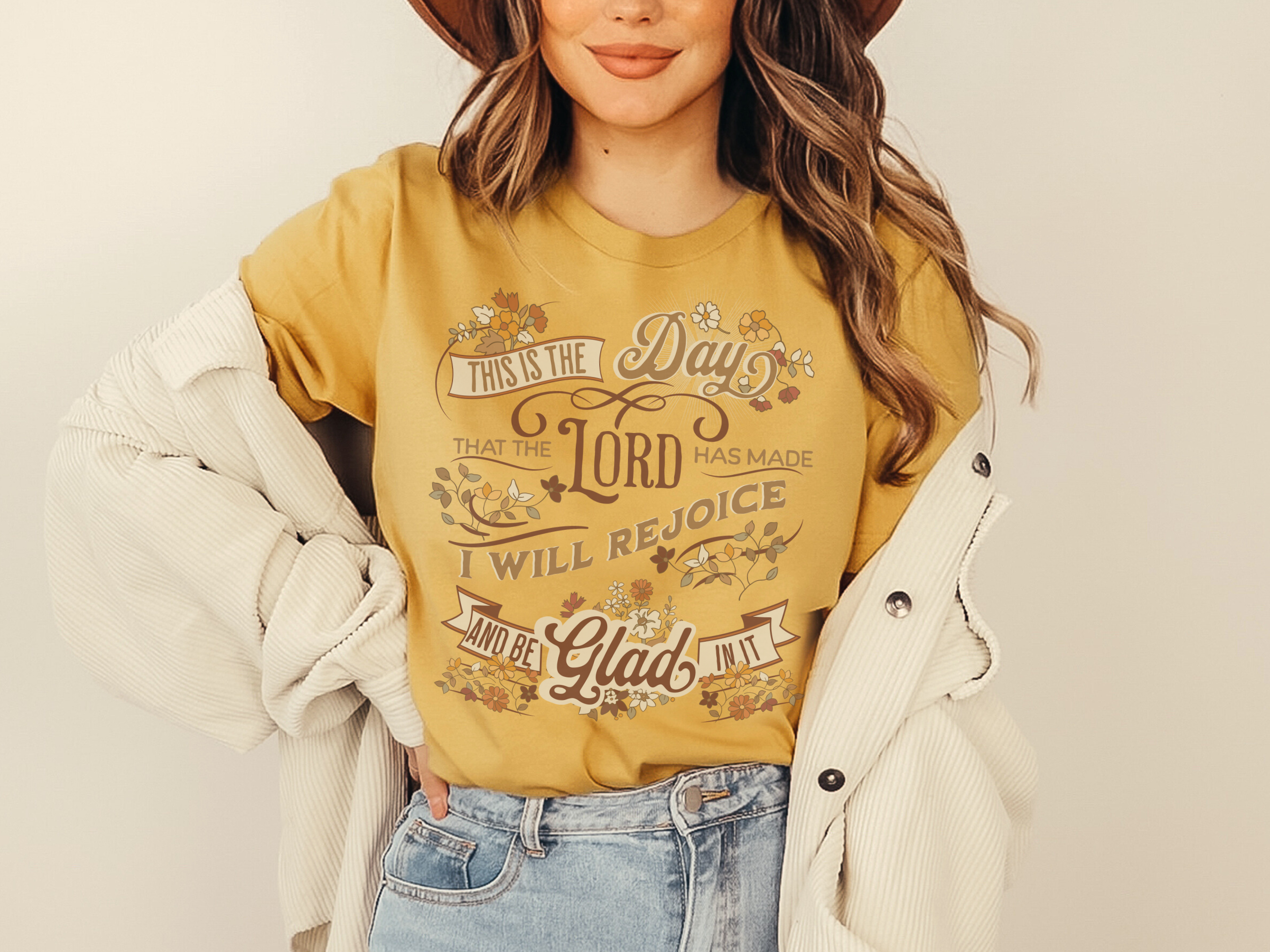 Christian Shirt | "This Is The Day That The Lord Has Made" tee-mustard