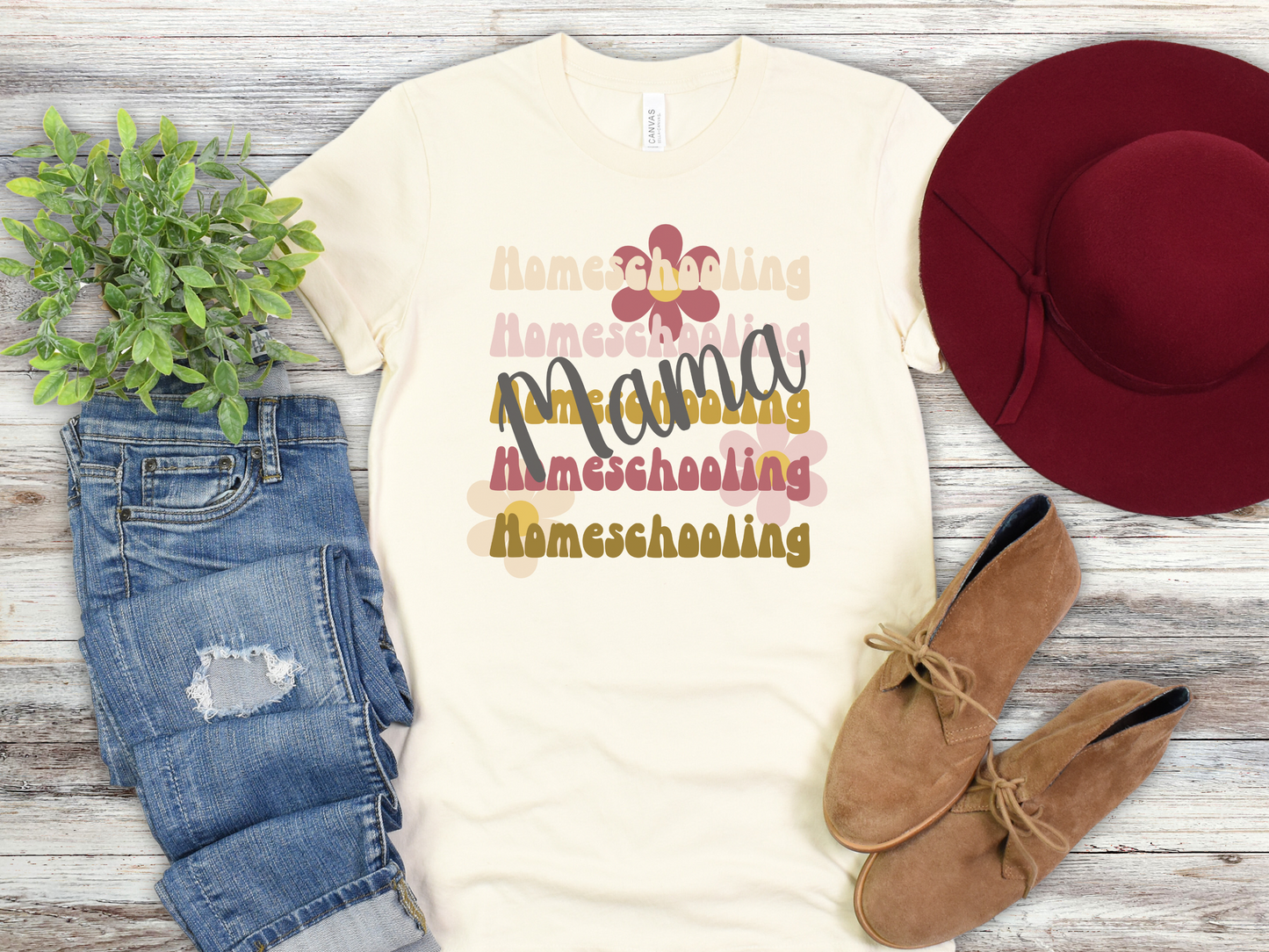 Homeschool Shirt | Retro "Homeschooling Mama" Tee-Natural