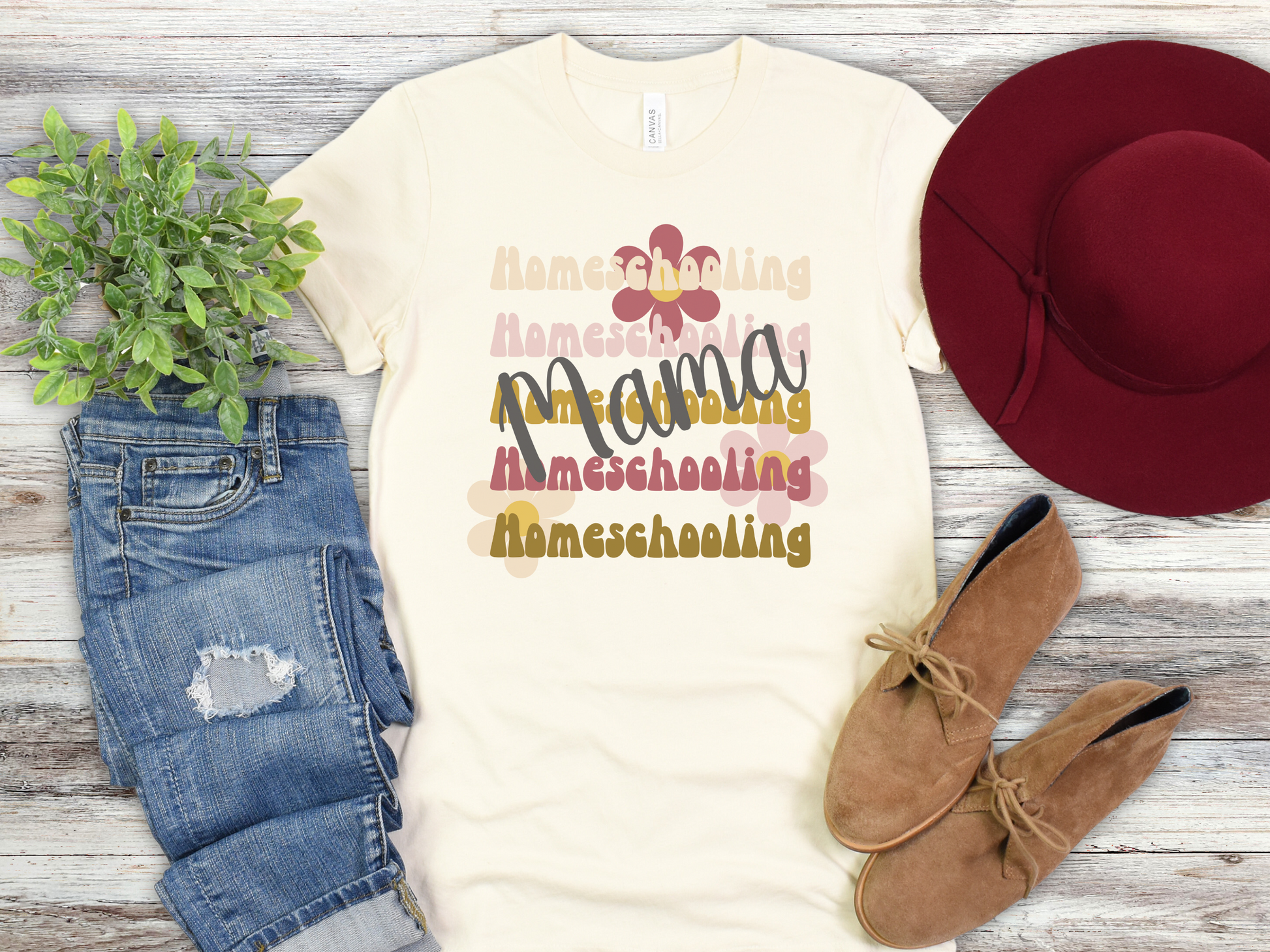 Homeschool Shirt | Retro "Homeschooling Mama" Tee-Natural