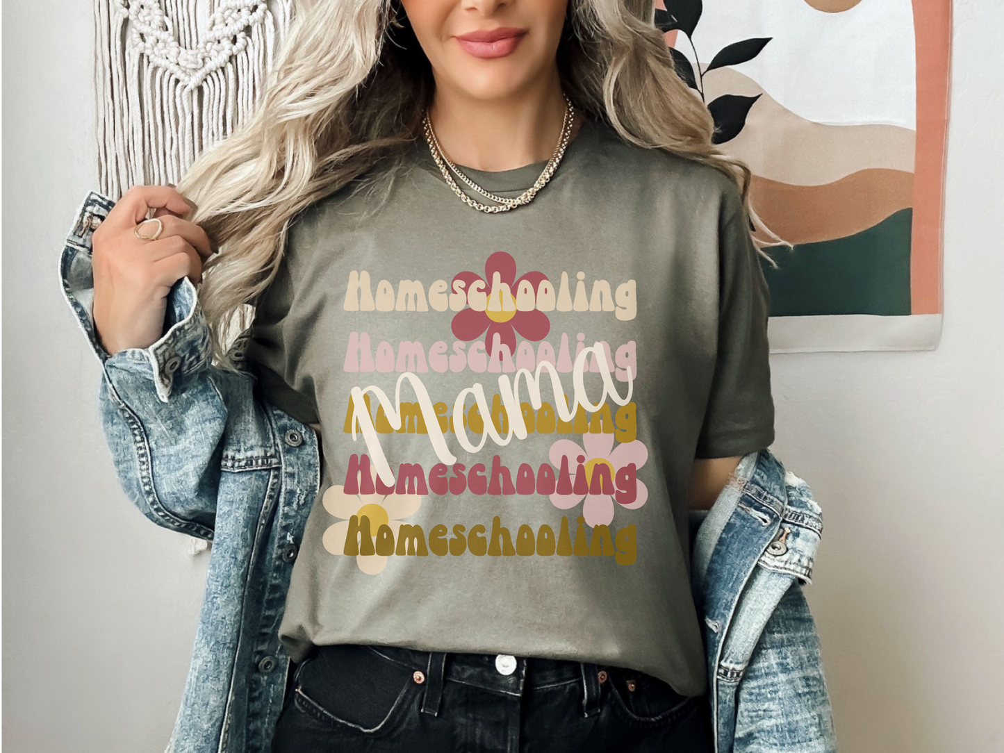 Homeschool Shirt | Retro "Homeschooling Mama" Tee-Army