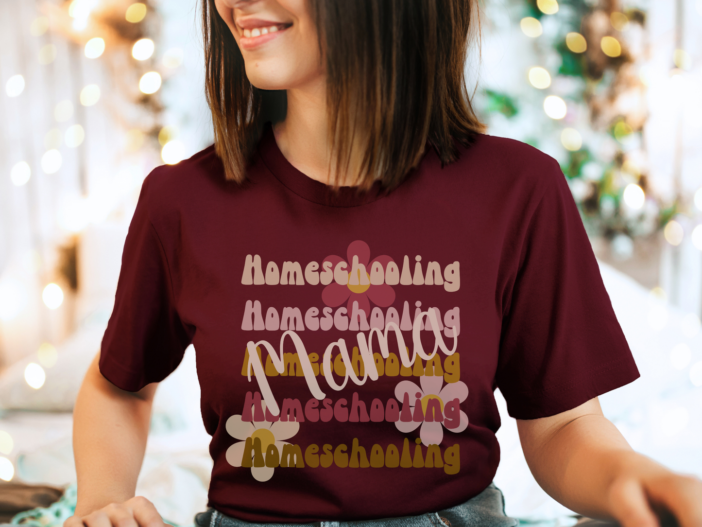 Homeschool Shirt | Retro "Homeschooling Mama" Tee-Maroon